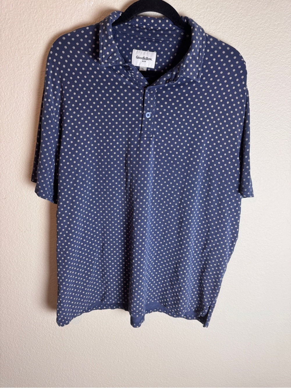 Goodfellow & Co Navy Polo with White Micro Dot Print